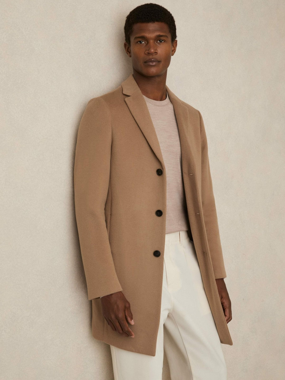 Wool Blend Single Breasted Epsom Overcoat in Camel Men | Reiss