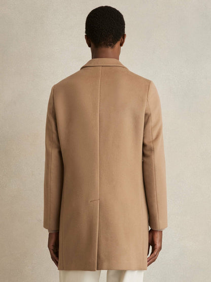 Wool Blend Single Breasted Epsom Overcoat in Camel Men | Reiss