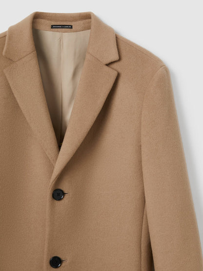 Wool Blend Single Breasted Epsom Overcoat in Camel Men | Reiss