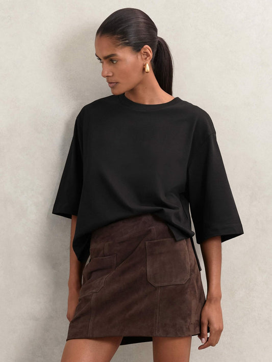 Oversized Cotton Crew Neck T-Shirt in Black Women | Reiss