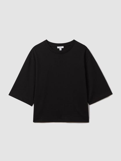 Oversized Cotton Crew Neck T-Shirt in Black Women | Reiss