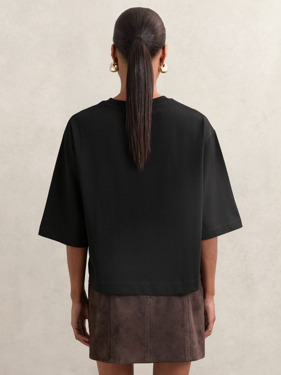 Oversized Cotton Crew Neck T-Shirt in Black Women | Reiss