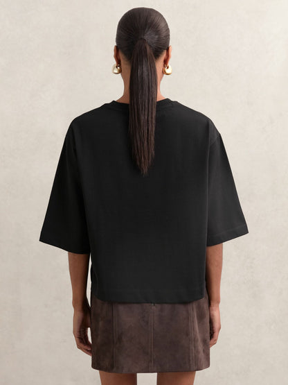 Oversized Cotton Crew Neck T-Shirt in Black Women | Reiss