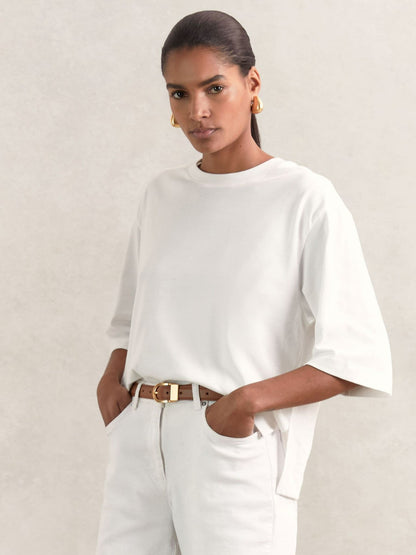 Oversized Cotton Crew Neck T-Shirt in White Women | Reiss