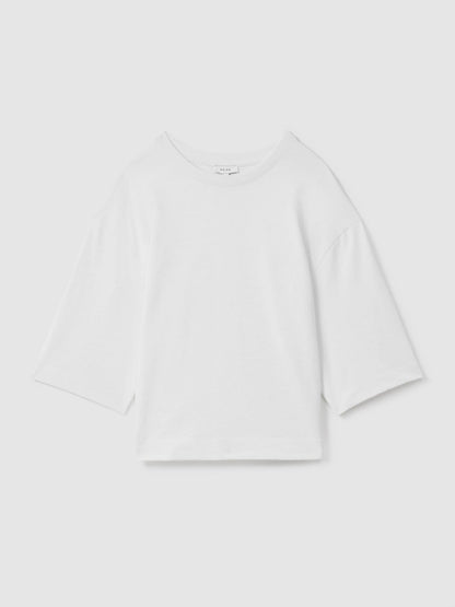 Oversized Cotton Crew Neck T-Shirt in White Women | Reiss