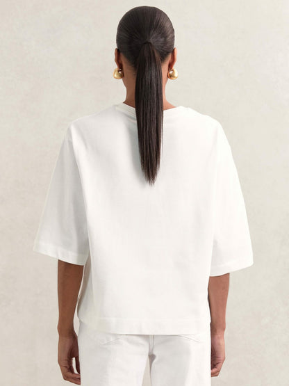 Oversized Cotton Crew Neck T-Shirt in White Women | Reiss