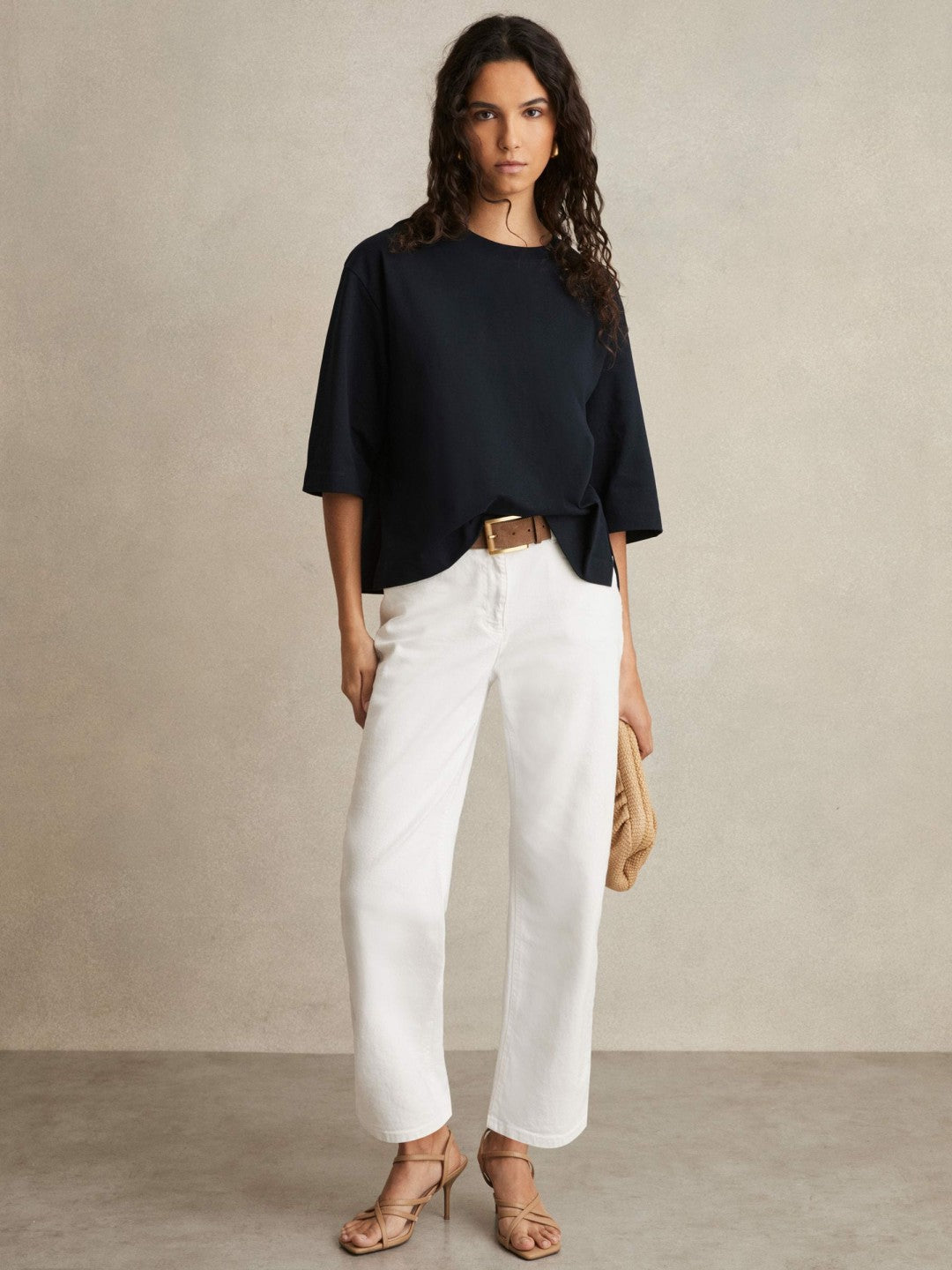 Oversized Cotton Crew Neck T-Shirt in Navy Women | Reiss