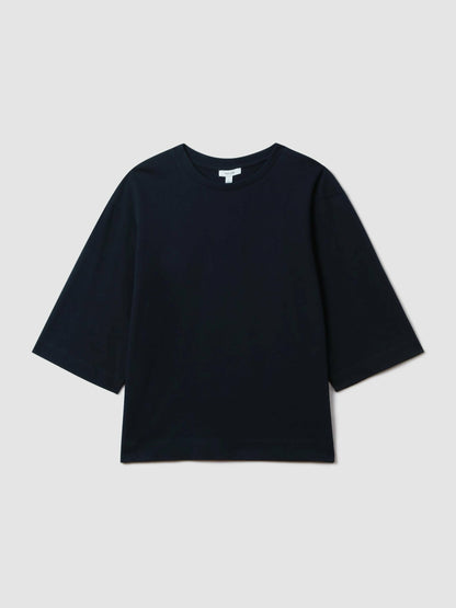 Oversized Cotton Crew Neck T-Shirt in Navy Women | Reiss