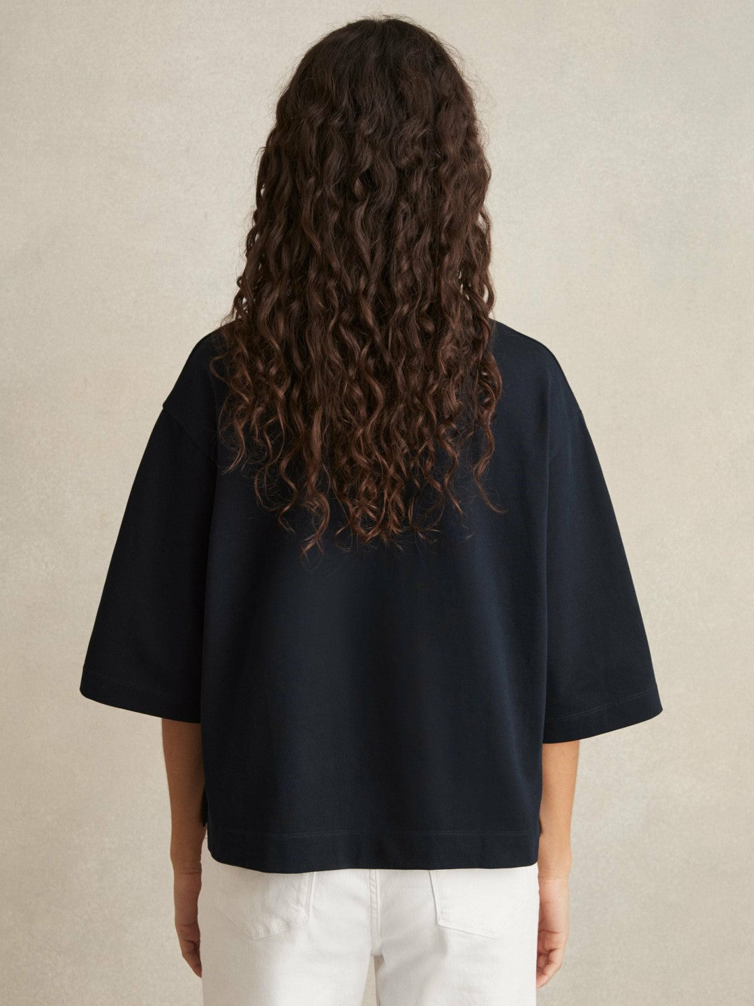 Oversized Cotton Crew Neck T-Shirt in Navy Women | Reiss