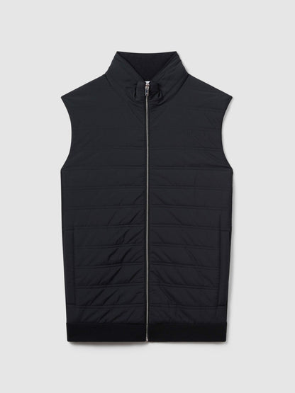 Hybrid Quilt and Knit Zip-Through Gilet in Navy Men | Reiss