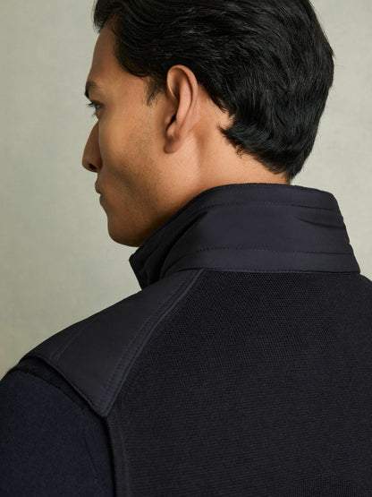 Hybrid Quilt and Knit Zip-Through Gilet in Navy Men | Reiss