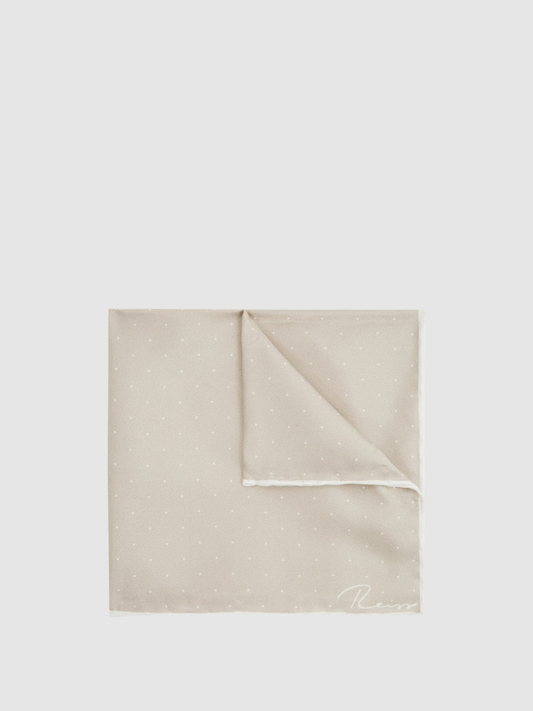 Polka Dot Silk Pocket Square in Stone Men | Reiss