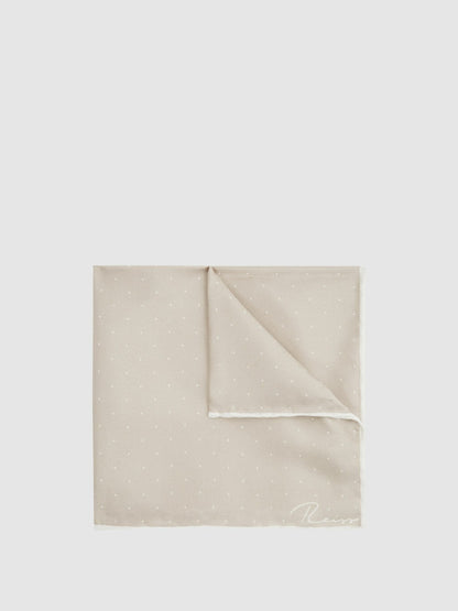Polka Dot Silk Pocket Square in Stone Men | Reiss