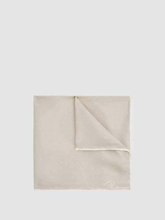 Polka Dot Silk Pocket Square in Stone Men | Reiss
