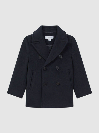 9-13 yrs Wool Blend Twill Double Breasted Coat in Navy Children & Baby | Reiss