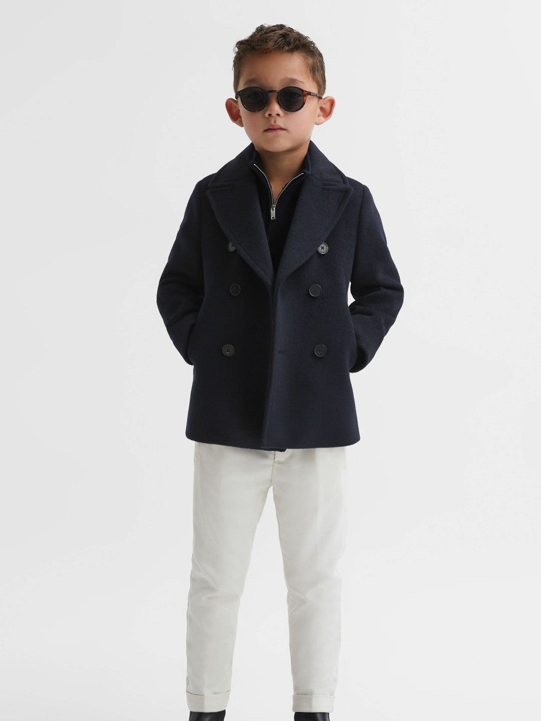 9-13 yrs Wool Blend Twill Double Breasted Coat in Navy Children & Baby | Reiss