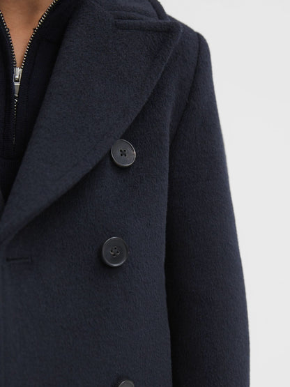 9-13 yrs Wool Blend Twill Double Breasted Coat in Navy Children & Baby | Reiss