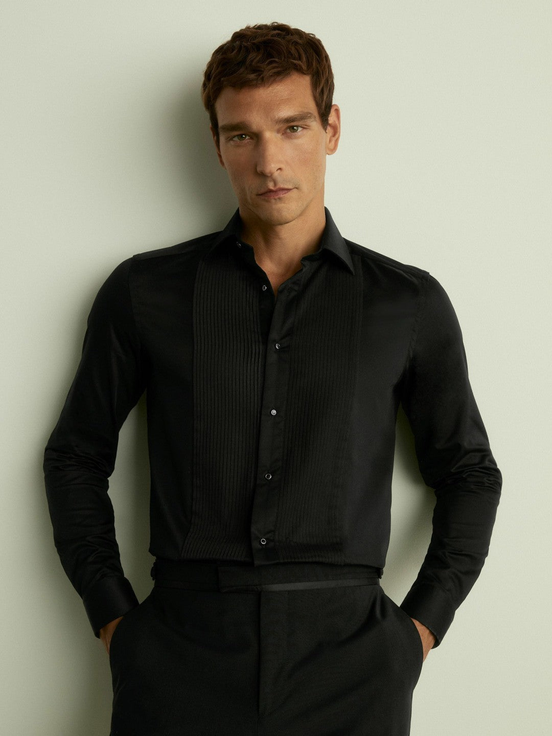 Slim Fit Cotton Dinner Shirt in Black Men | Reiss