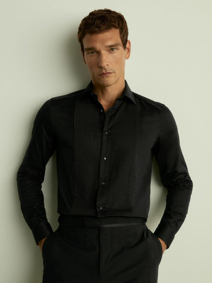 Slim Fit Cotton Dinner Shirt in Black Men | Reiss