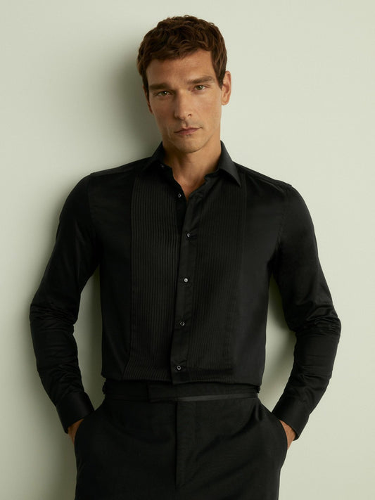 Slim Fit Cotton Dinner Shirt in Black Men | Reiss