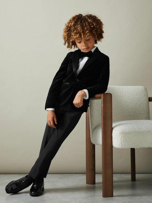 3-9 yrs Single Breasted Velvet Blazer in Black Children & Baby | Reiss