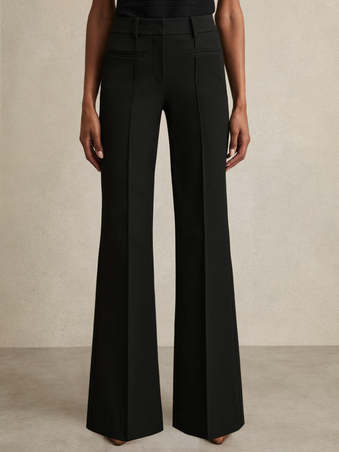 Petite High Rise Flared Trousers in Black Women | Reiss