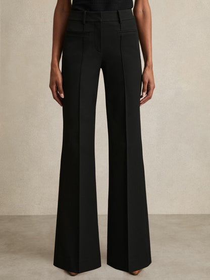 Petite High Rise Flared Trousers in Black Women | Reiss