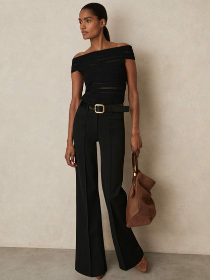 High Rise Flared Trousers in Black Women | Reiss
