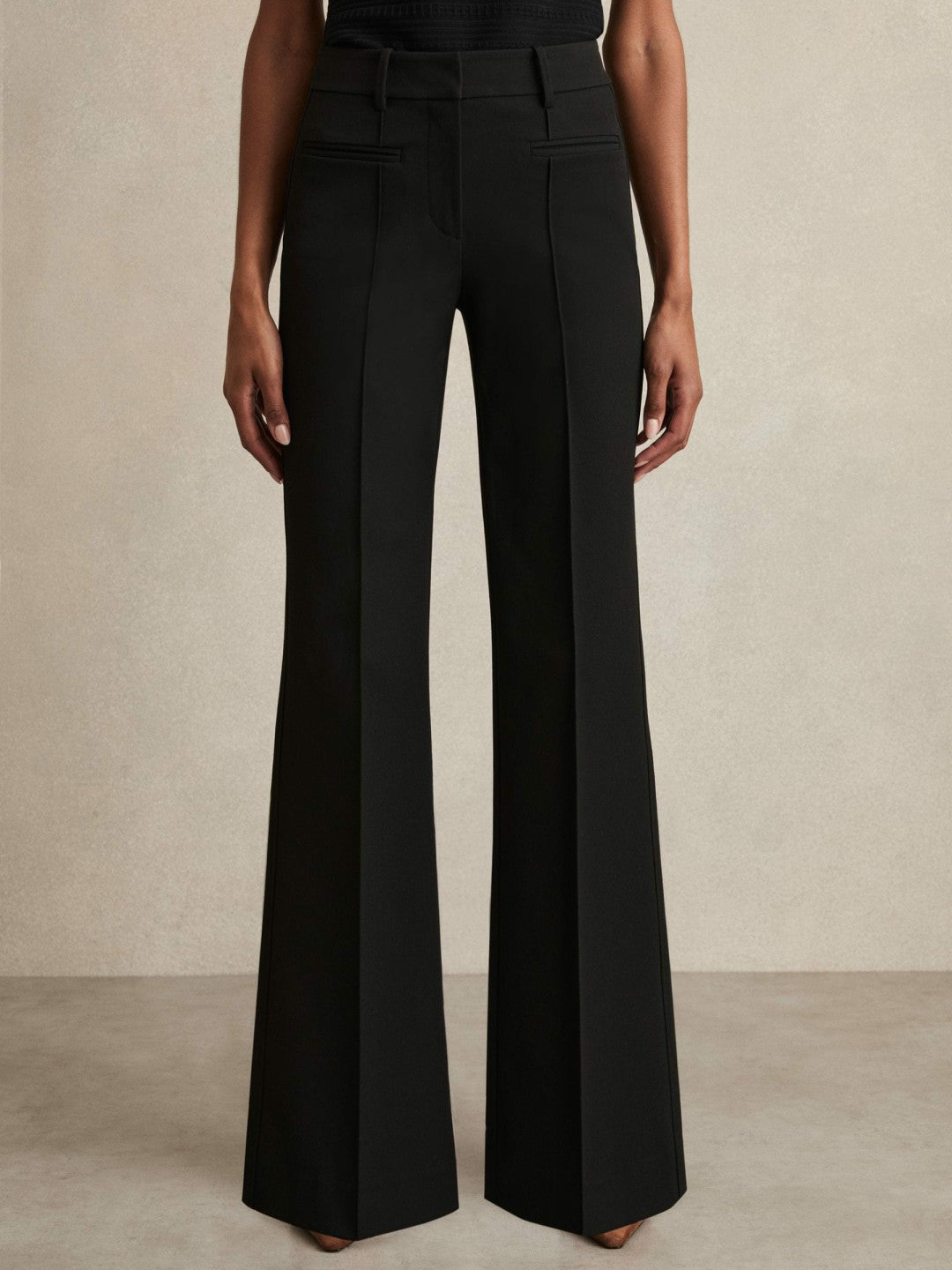 High Rise Flared Trousers in Black Women | Reiss
