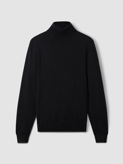 Slim Fit Merino Wool Roll Neck Jumper in Navy Men | Reiss