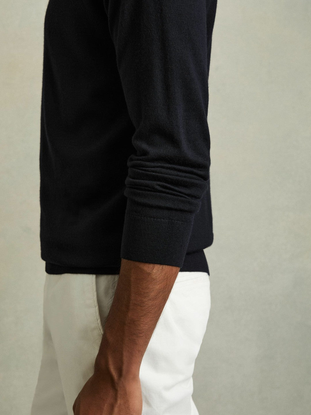 Slim Fit Merino Wool Roll Neck Jumper in Navy Men | Reiss