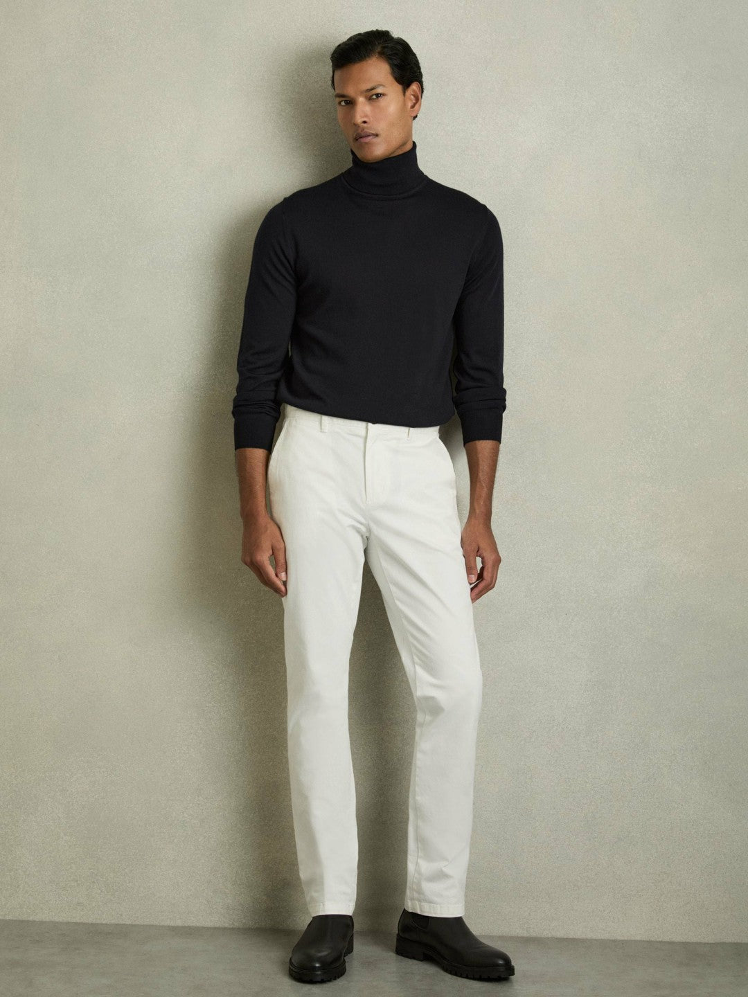 Slim Fit Merino Wool Roll Neck Jumper in Navy Men | Reiss