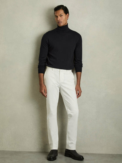 Slim Fit Merino Wool Roll Neck Jumper in Navy Men | Reiss