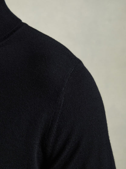 Slim Fit Merino Wool Roll Neck Jumper in Navy Men | Reiss