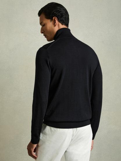 Slim Fit Merino Wool Roll Neck Jumper in Navy Men | Reiss