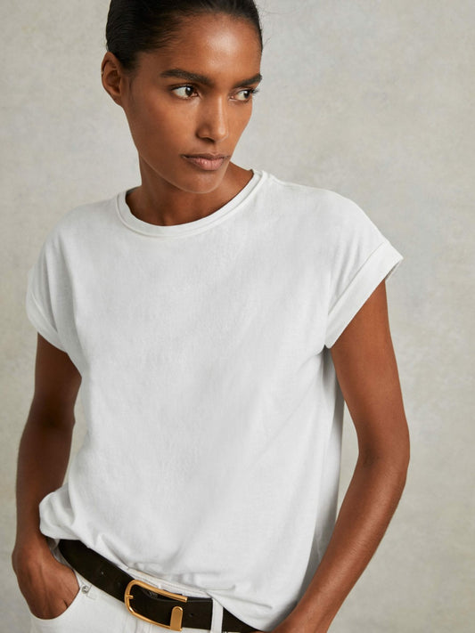 Cotton-Jersey Crew Neck T-Shirt in White Women | Reiss