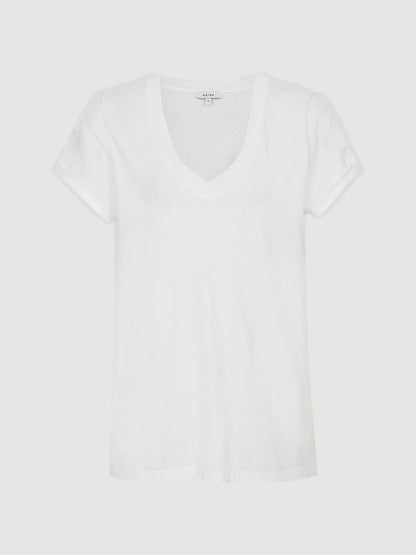 Cotton-Jersey V-Neck T-Shirt in White Women | Reiss