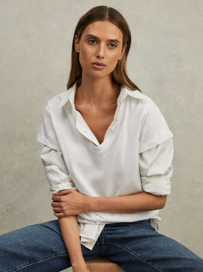 Cotton-Jersey V-Neck T-Shirt in White Women | Reiss