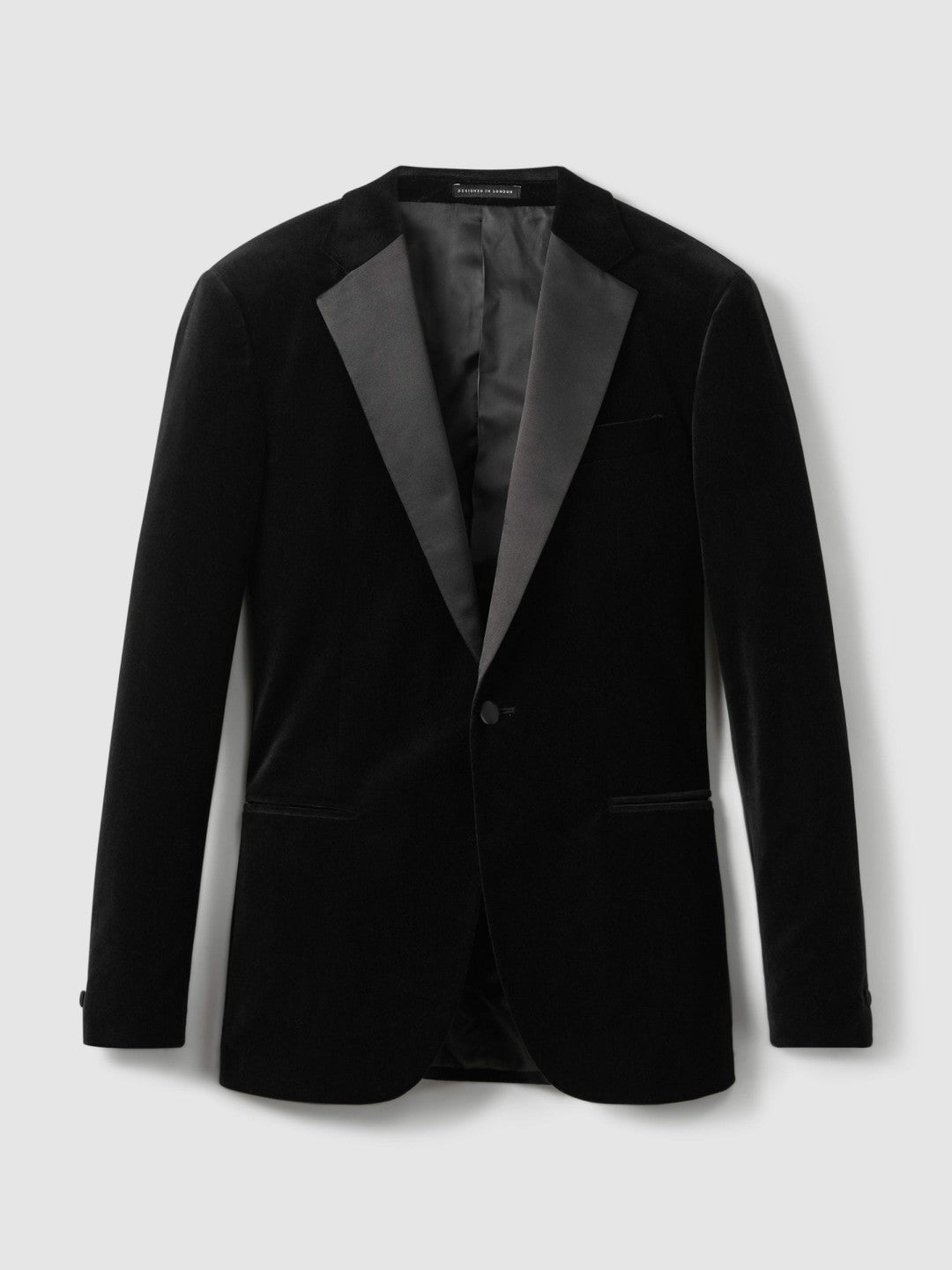 Velvet Single Breasted Slim Fit Jacket in Black Men | Reiss