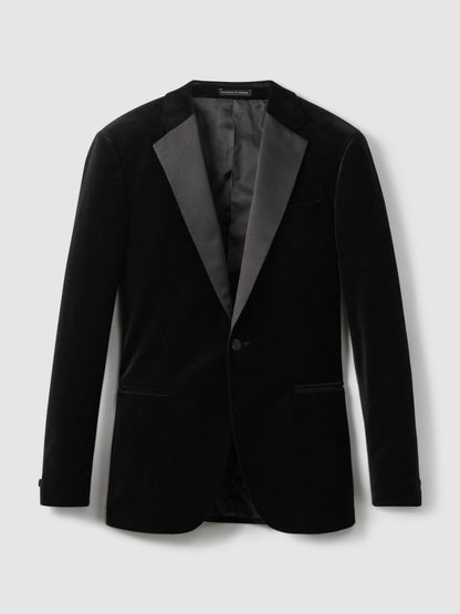 Velvet Single Breasted Slim Fit Jacket in Black Men | Reiss