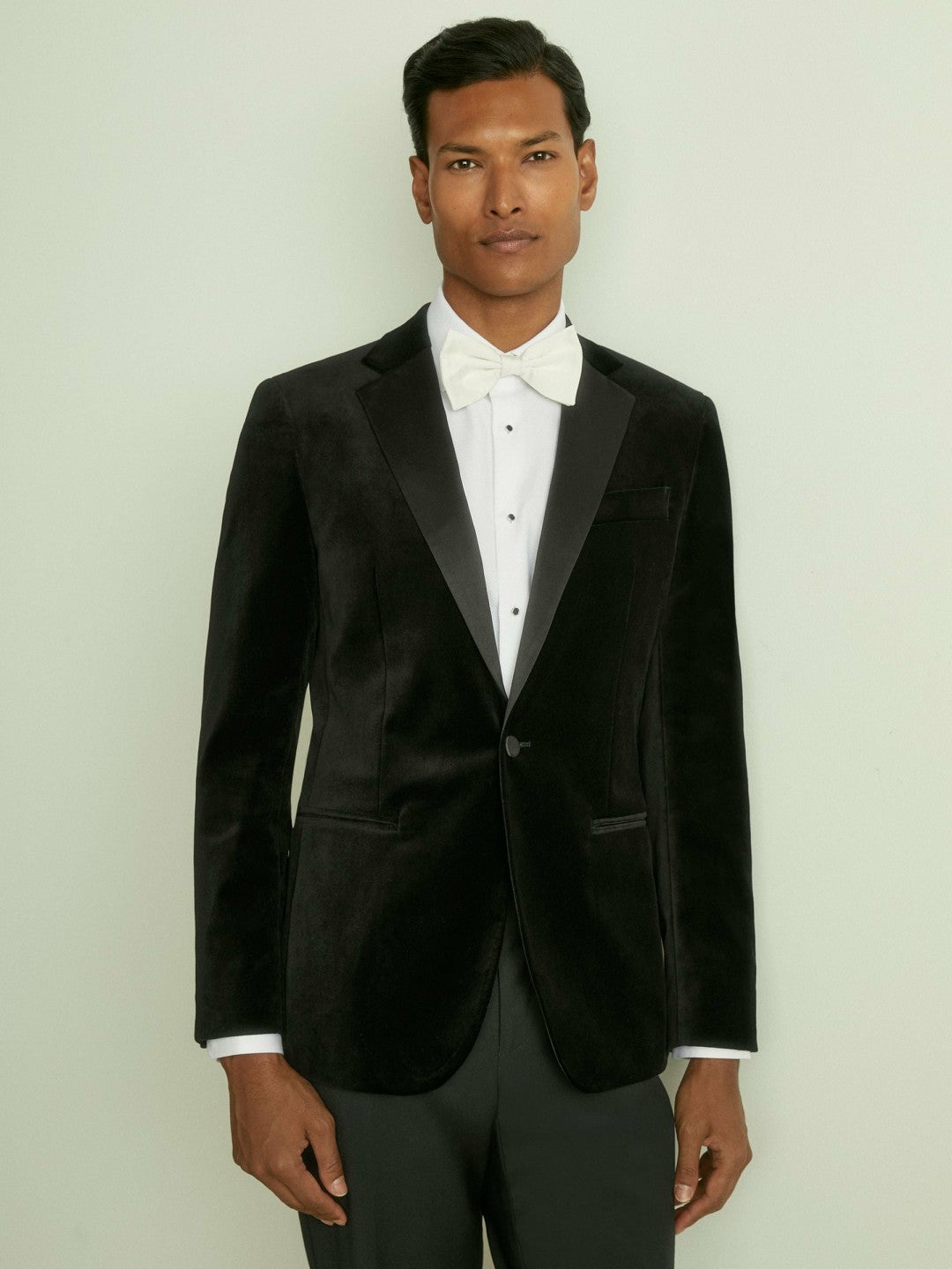 Velvet Single Breasted Slim Fit Jacket in Black Men | Reiss