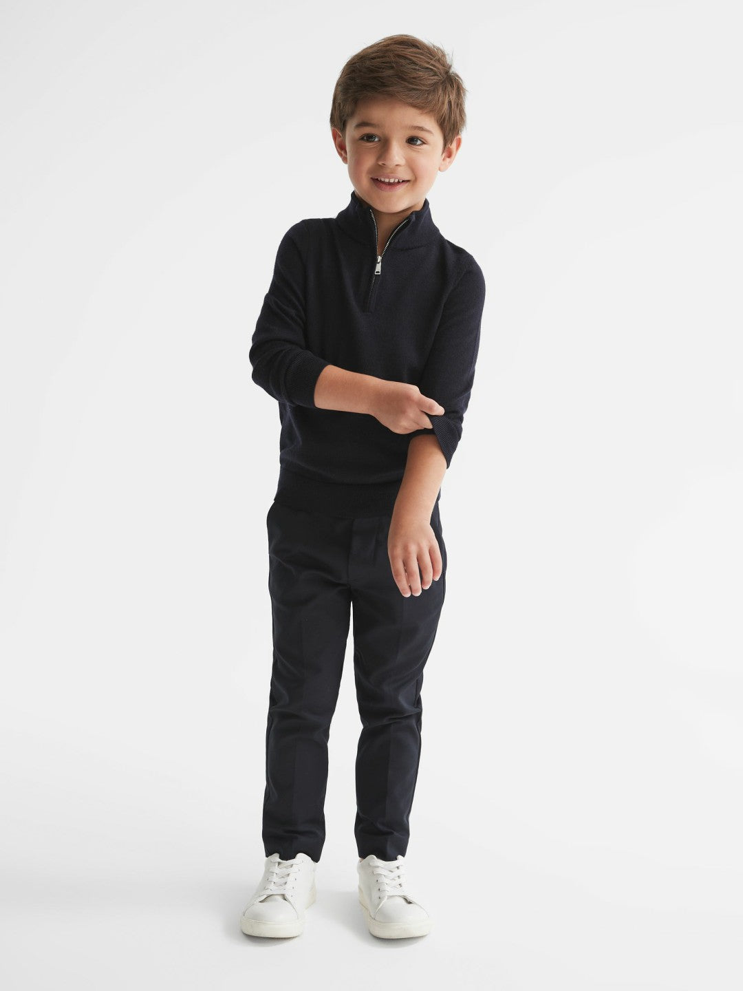 4-9 yrs Merino Wool Zip-Neck Jumper in Navy Children & Baby | Reiss