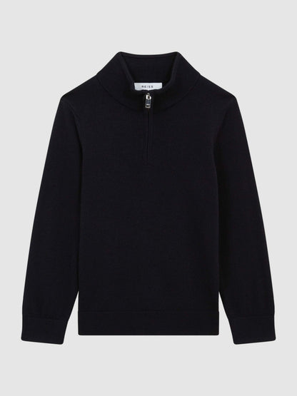 4-9 yrs Merino Wool Zip-Neck Jumper in Navy Children & Baby | Reiss