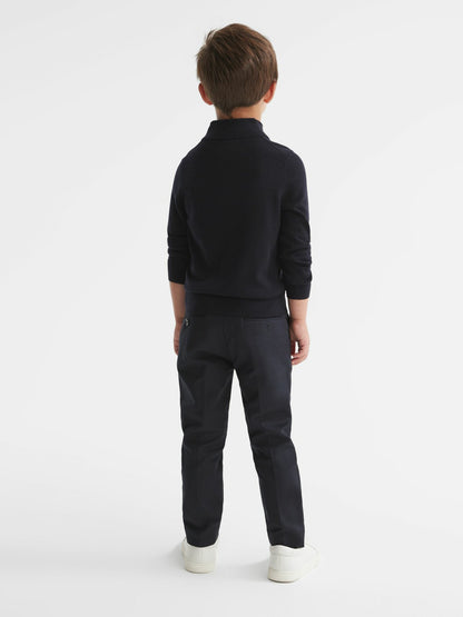 4-9 yrs Merino Wool Zip-Neck Jumper in Navy Children & Baby | Reiss