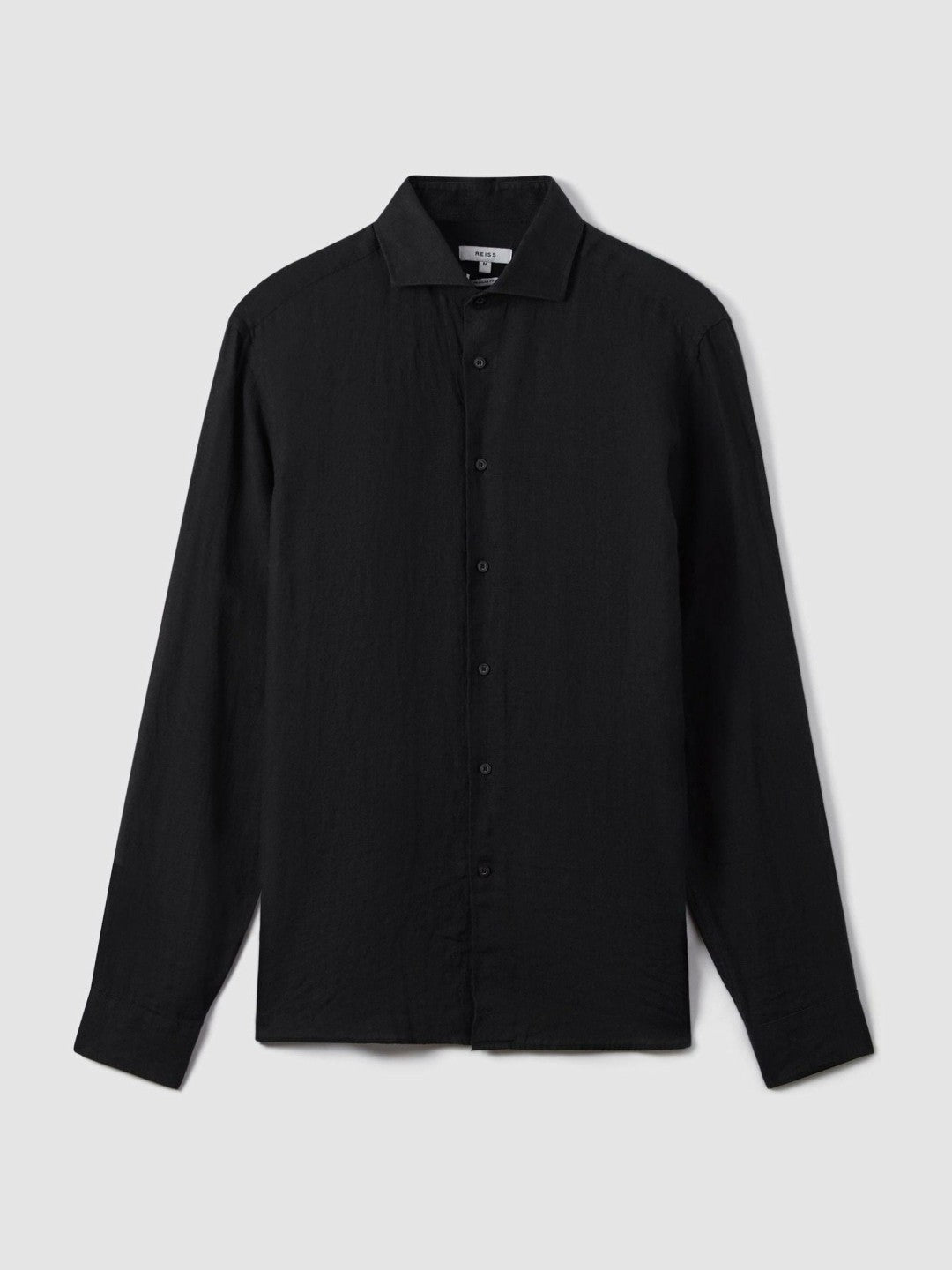 Linen Button-Through Shirt in Black Men | Reiss