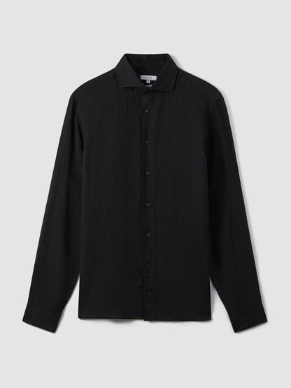 Linen Button-Through Shirt in Black Men | Reiss