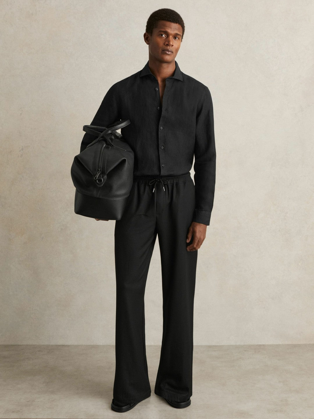 Linen Button-Through Shirt in Black Men | Reiss