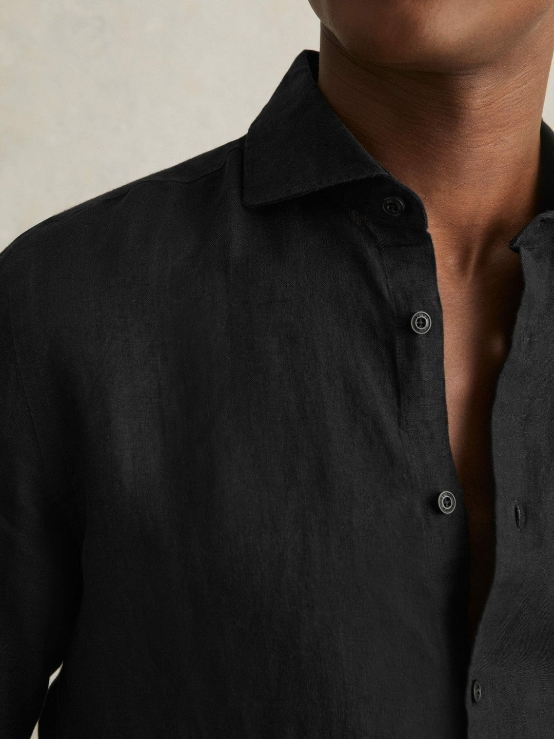 Linen Button-Through Shirt in Black Men | Reiss