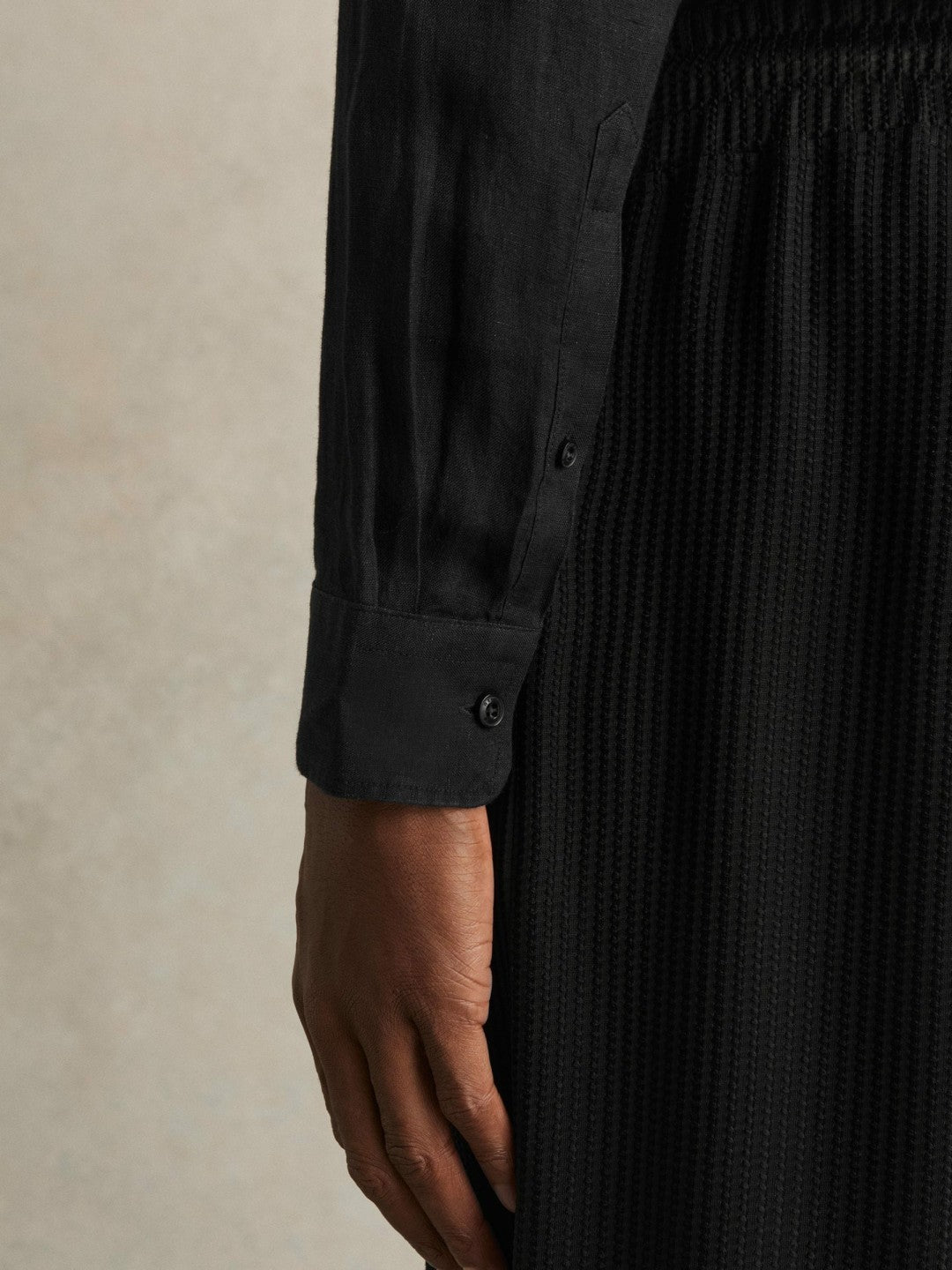 Linen Button-Through Shirt in Black Men | Reiss