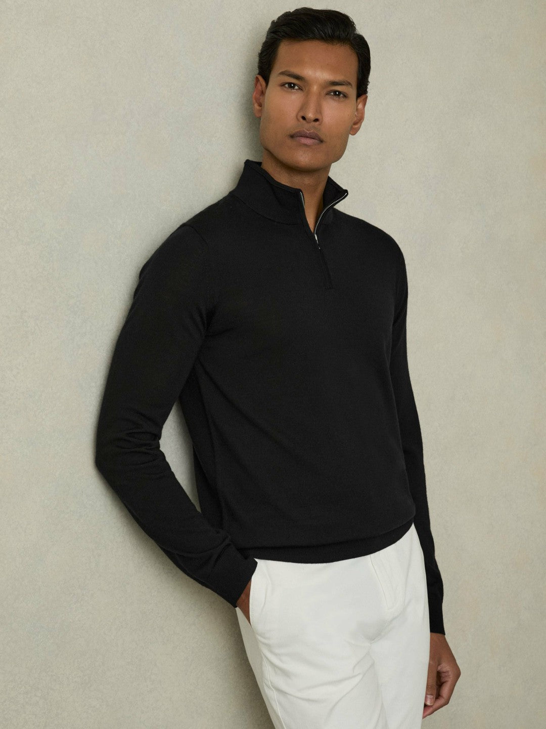 Merino Wool Half-Zip Jumper in Black Men | Reiss